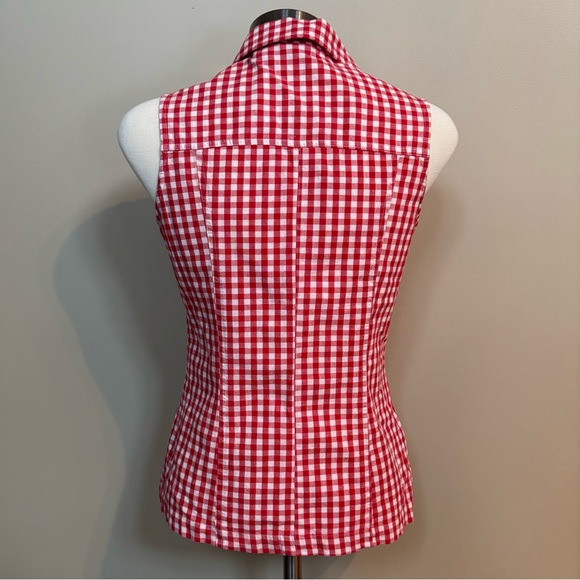 Vintage Red Gingham GAP Snap-Front Sleeveless 100% Cotton Shirt Size Small - Picture 3 of 5